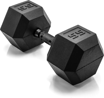 Rubber Coated Dumbbell Weights, Free Weights for Home Gym Strength Training, Anti-Roll Hex Dumbbells with Black, Chrome & Comfort Grip Handles, Singles
