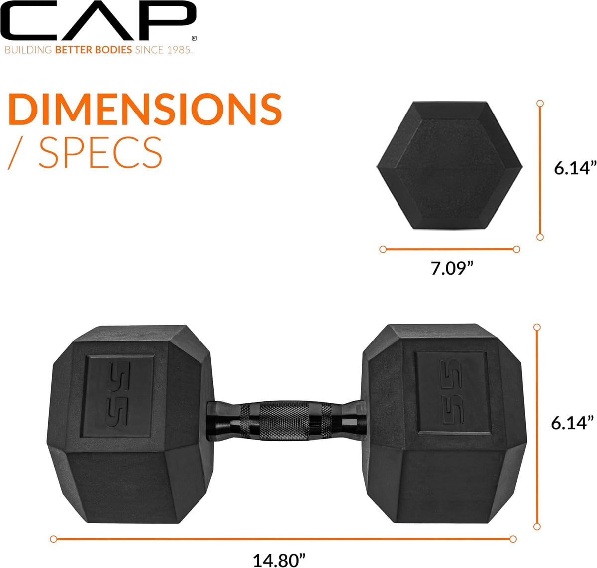 Rubber Coated Dumbbell Weights, Free Weights for Home Gym Strength Training, Anti-Roll Hex Dumbbells with Black, Chrome & Comfort Grip Handles, Singles