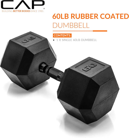 Rubber Coated Dumbbell Weights, Free Weights for Home Gym Strength Training, Anti-Roll Hex Dumbbells with Black, Chrome & Comfort Grip Handles, Singles