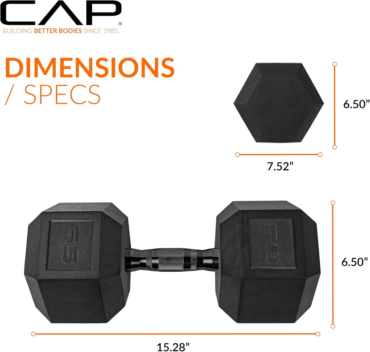 Rubber Coated Dumbbell Weights, Free Weights for Home Gym Strength Training, Anti-Roll Hex Dumbbells with Black, Chrome & Comfort Grip Handles, Singles