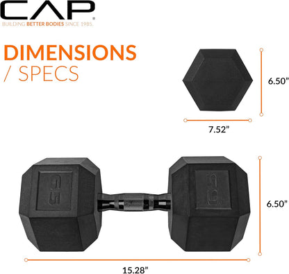 Rubber Coated Dumbbell Weights, Free Weights for Home Gym Strength Training, Anti-Roll Hex Dumbbells with Black, Chrome & Comfort Grip Handles, Singles