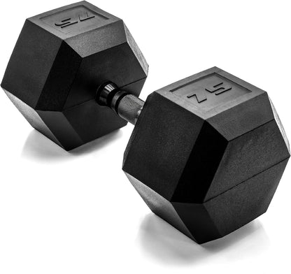 Rubber Coated Dumbbell Weights, Free Weights for Home Gym Strength Training, Anti-Roll Hex Dumbbells with Black, Chrome & Comfort Grip Handles, Singles