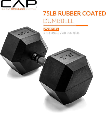 Rubber Coated Dumbbell Weights, Free Weights for Home Gym Strength Training, Anti-Roll Hex Dumbbells with Black, Chrome & Comfort Grip Handles, Singles