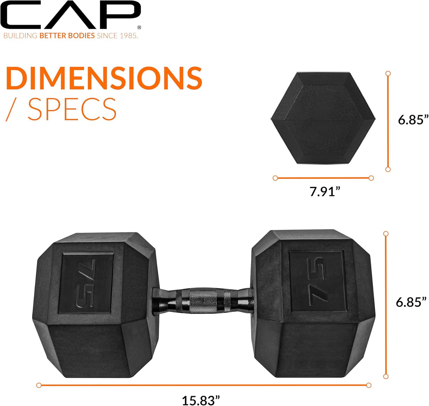 Rubber Coated Dumbbell Weights, Free Weights for Home Gym Strength Training, Anti-Roll Hex Dumbbells with Black, Chrome & Comfort Grip Handles, Singles