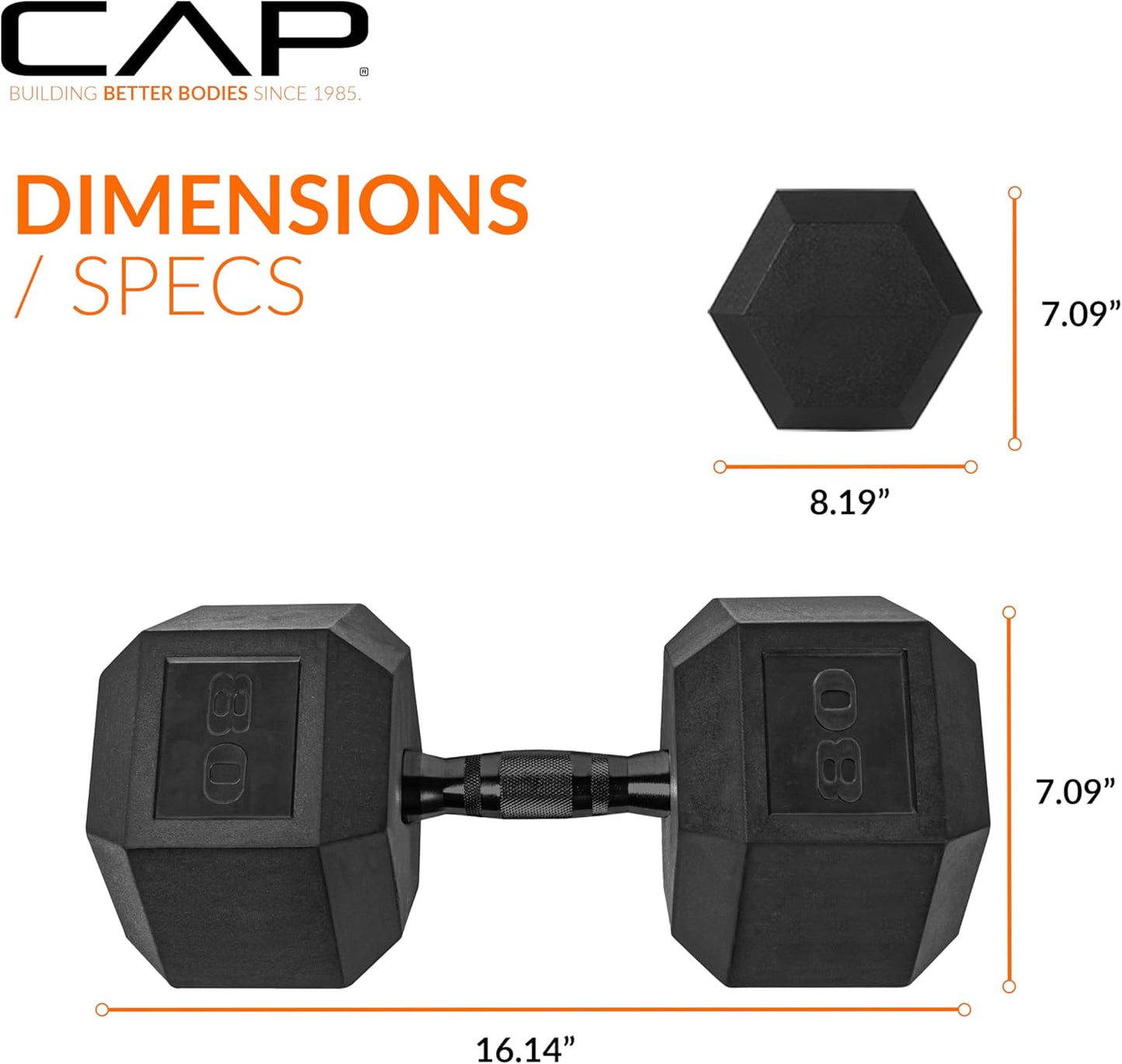 Rubber Coated Dumbbell Weights, Free Weights for Home Gym Strength Training, Anti-Roll Hex Dumbbells with Black, Chrome & Comfort Grip Handles, Singles