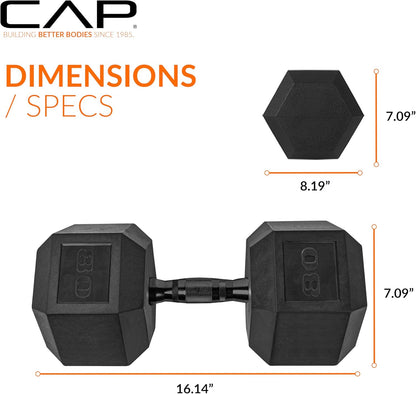 Rubber Coated Dumbbell Weights, Free Weights for Home Gym Strength Training, Anti-Roll Hex Dumbbells with Black, Chrome & Comfort Grip Handles, Singles