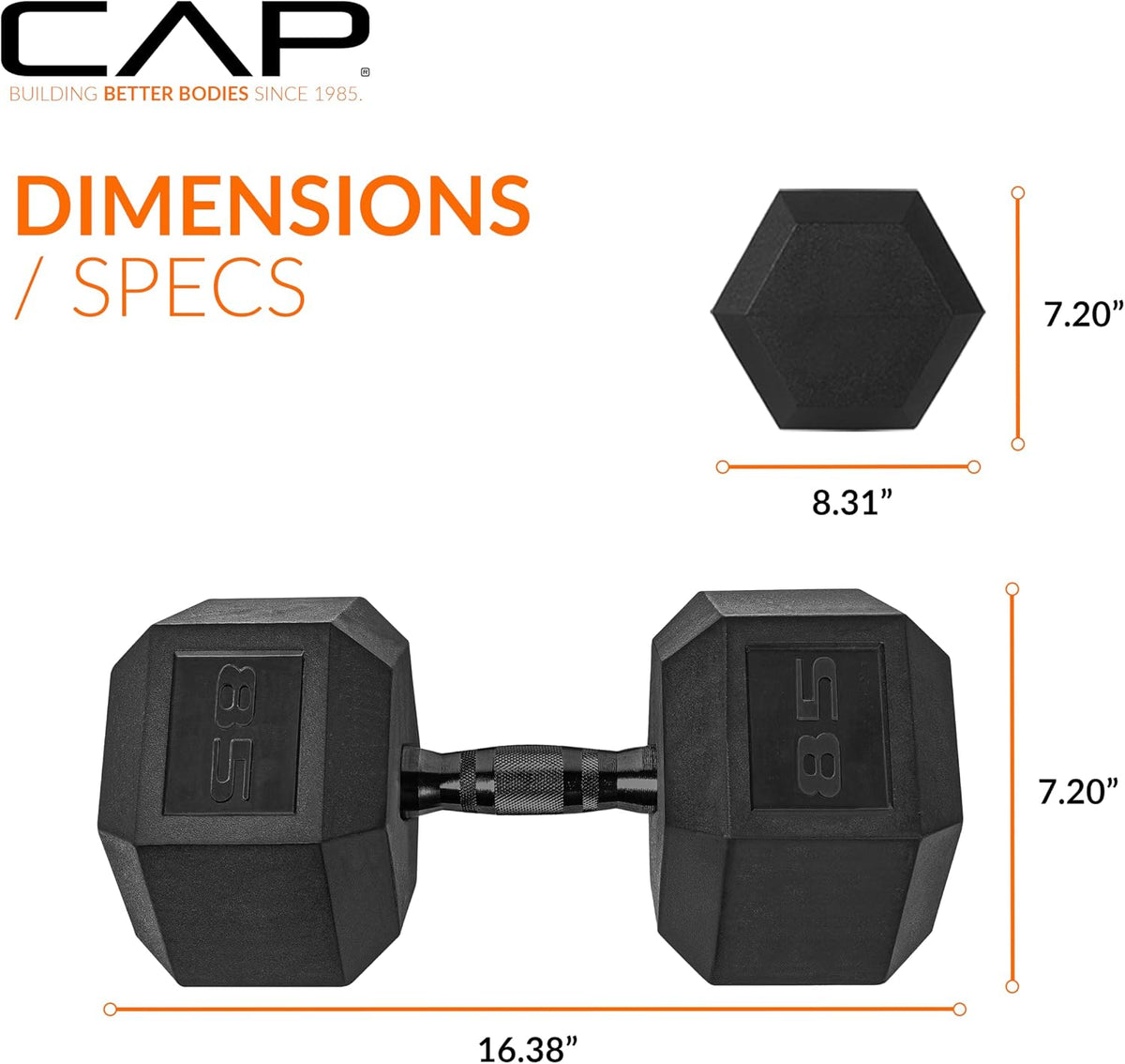 Rubber Coated Dumbbell Weights, Free Weights for Home Gym Strength Training, Anti-Roll Hex Dumbbells with Black, Chrome & Comfort Grip Handles, Singles