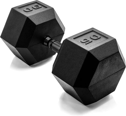 Rubber Coated Dumbbell Weights, Free Weights for Home Gym Strength Training, Anti-Roll Hex Dumbbells with Black, Chrome & Comfort Grip Handles, Singles