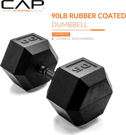 Rubber Coated Dumbbell Weights, Free Weights for Home Gym Strength Training, Anti-Roll Hex Dumbbells with Black, Chrome & Comfort Grip Handles, Singles