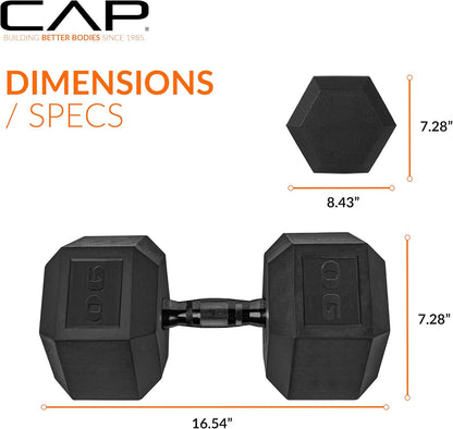 Rubber Coated Dumbbell Weights, Free Weights for Home Gym Strength Training, Anti-Roll Hex Dumbbells with Black, Chrome & Comfort Grip Handles, Singles