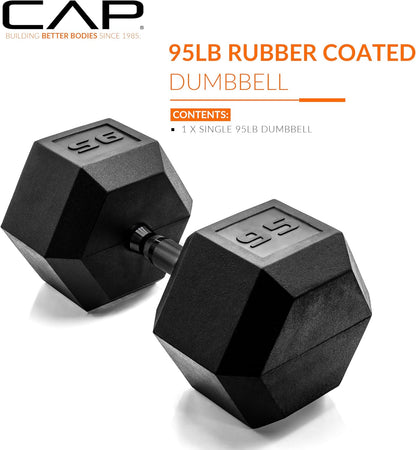 Rubber Coated Dumbbell Weights, Free Weights for Home Gym Strength Training, Anti-Roll Hex Dumbbells with Black, Chrome & Comfort Grip Handles, Singles