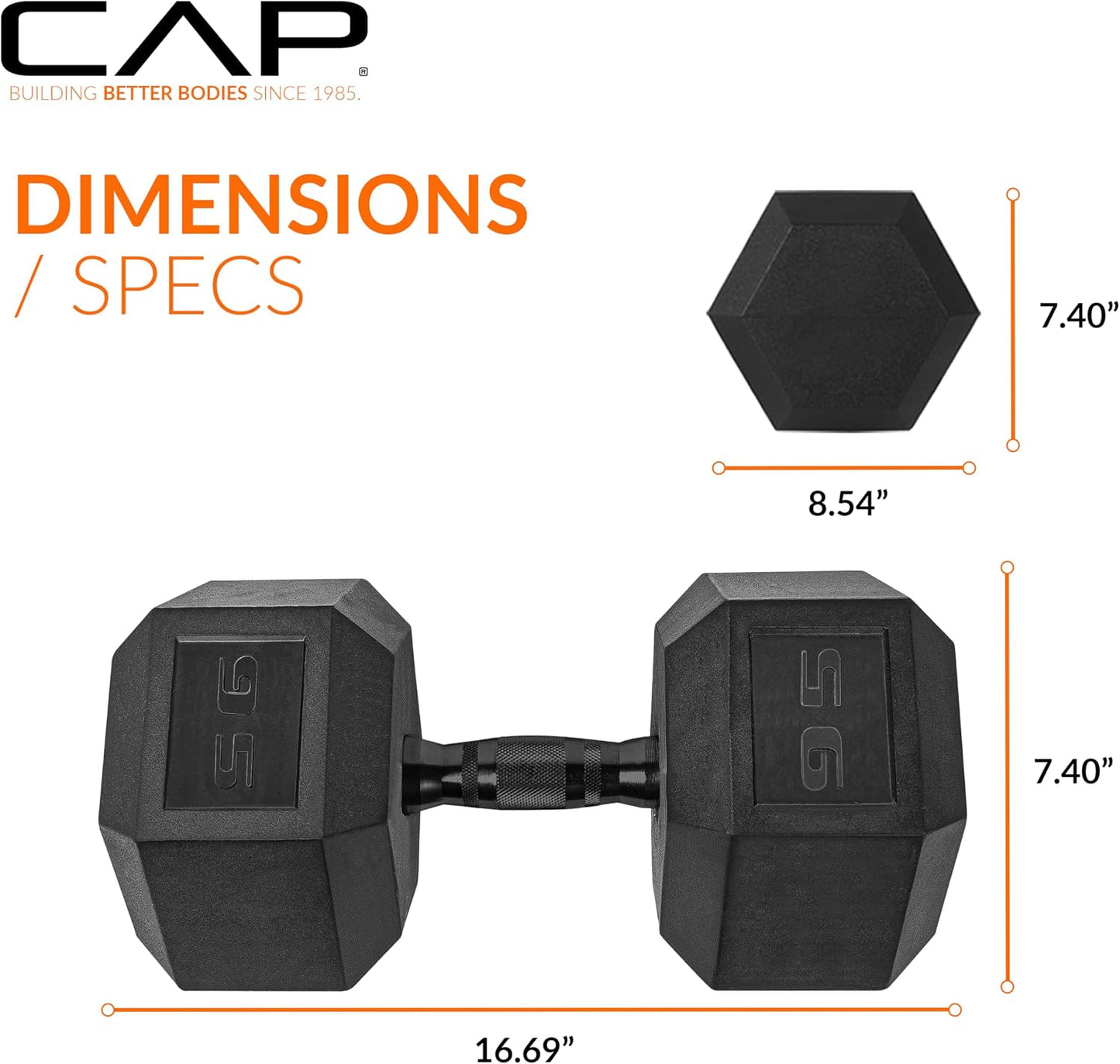 Rubber Coated Dumbbell Weights, Free Weights for Home Gym Strength Training, Anti-Roll Hex Dumbbells with Black, Chrome & Comfort Grip Handles, Singles