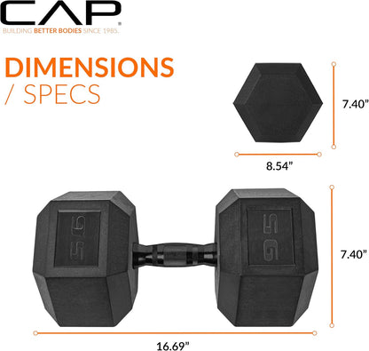 Rubber Coated Dumbbell Weights, Free Weights for Home Gym Strength Training, Anti-Roll Hex Dumbbells with Black, Chrome & Comfort Grip Handles, Singles