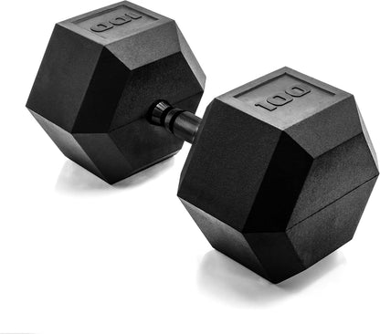 Rubber Coated Dumbbell Weights, Free Weights for Home Gym Strength Training, Anti-Roll Hex Dumbbells with Black, Chrome & Comfort Grip Handles, Singles