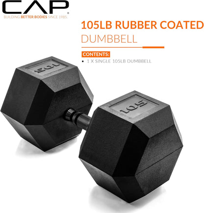 Rubber Coated Dumbbell Weights, Free Weights for Home Gym Strength Training, Anti-Roll Hex Dumbbells with Black, Chrome & Comfort Grip Handles, Singles