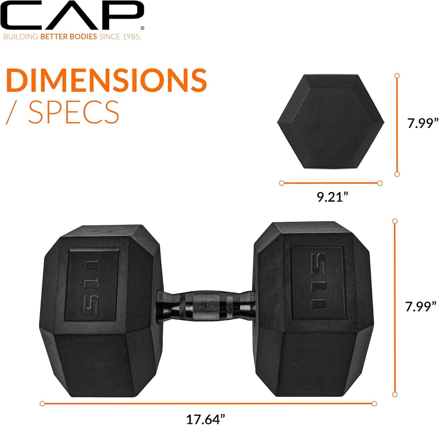 Rubber Coated Dumbbell Weights, Free Weights for Home Gym Strength Training, Anti-Roll Hex Dumbbells with Black, Chrome & Comfort Grip Handles, Singles