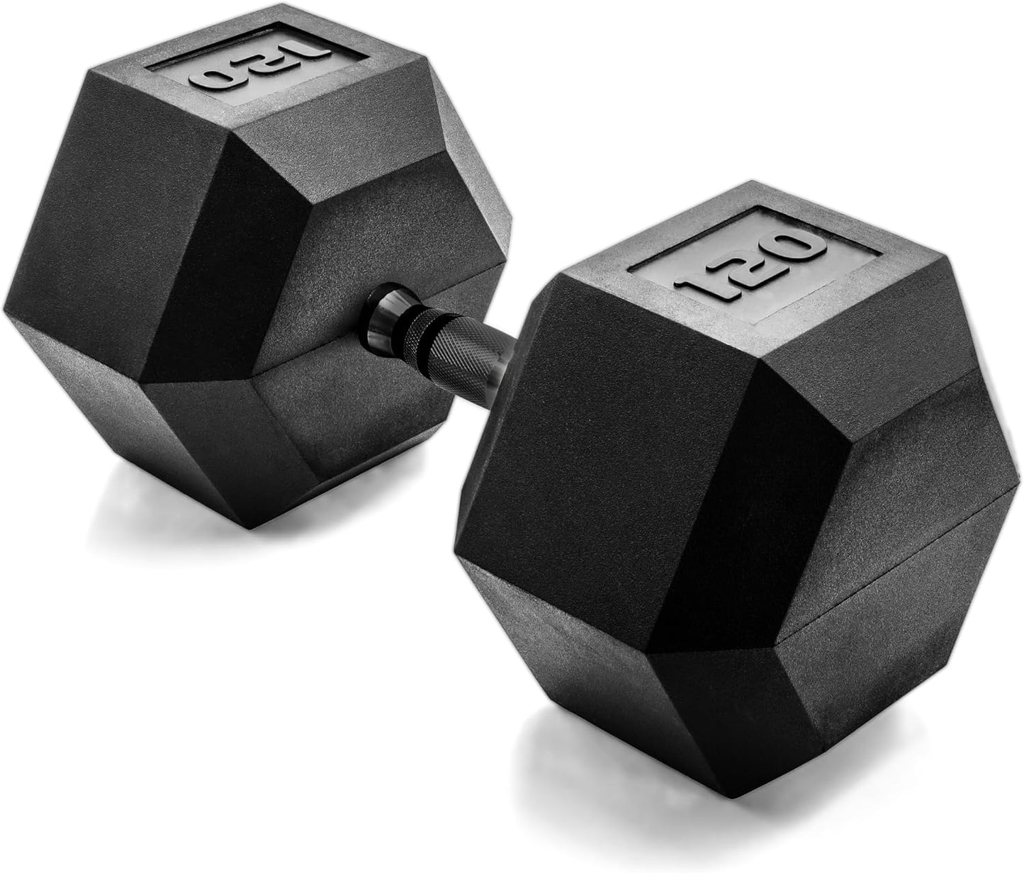 Rubber Coated Dumbbell Weights, Free Weights for Home Gym Strength Training, Anti-Roll Hex Dumbbells with Black, Chrome & Comfort Grip Handles, Singles