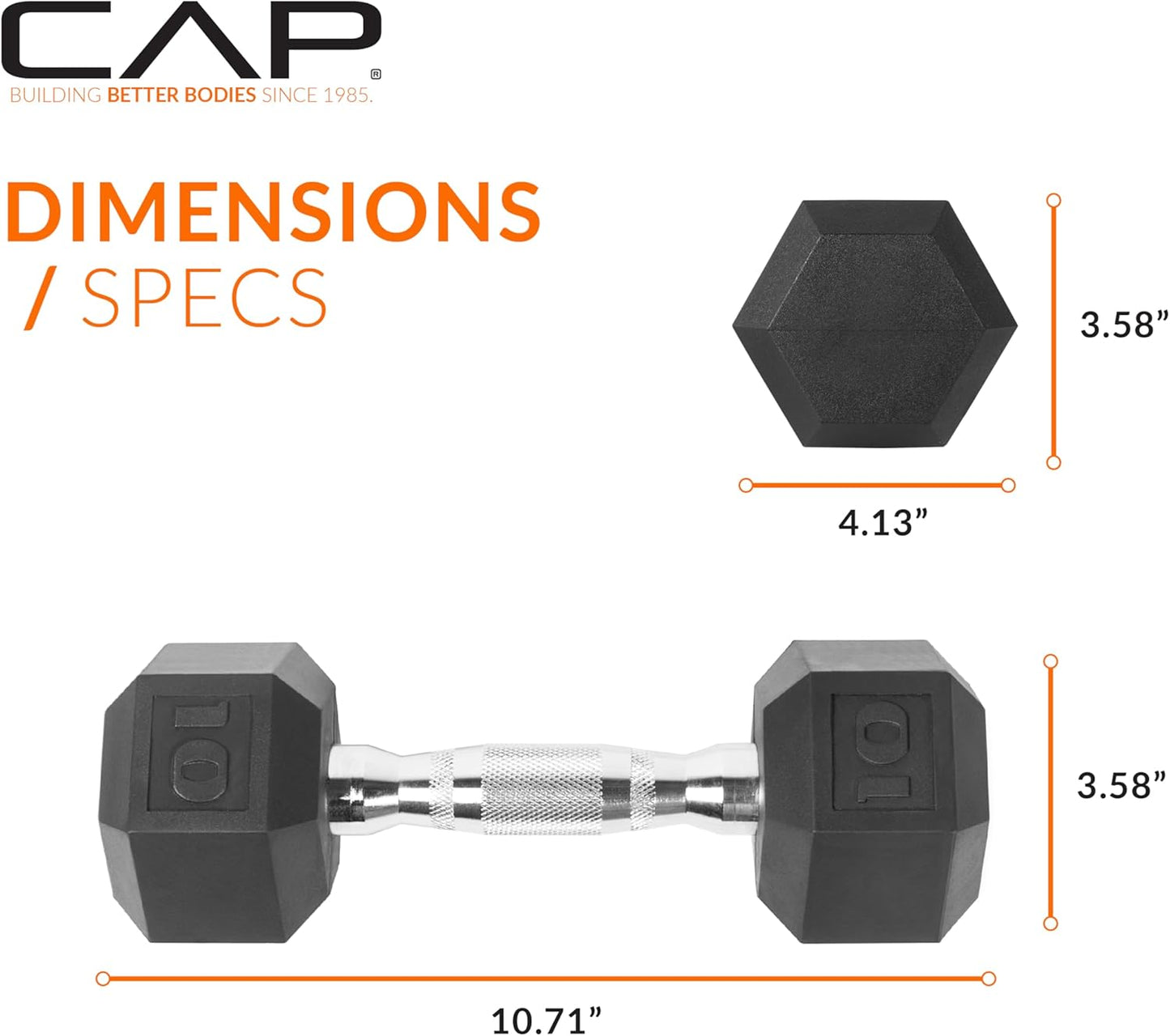 Rubber Coated Dumbbell Weights, Free Weights for Home Gym Strength Training, Anti-Roll Hex Dumbbells with Black, Chrome & Comfort Grip Handles, Singles