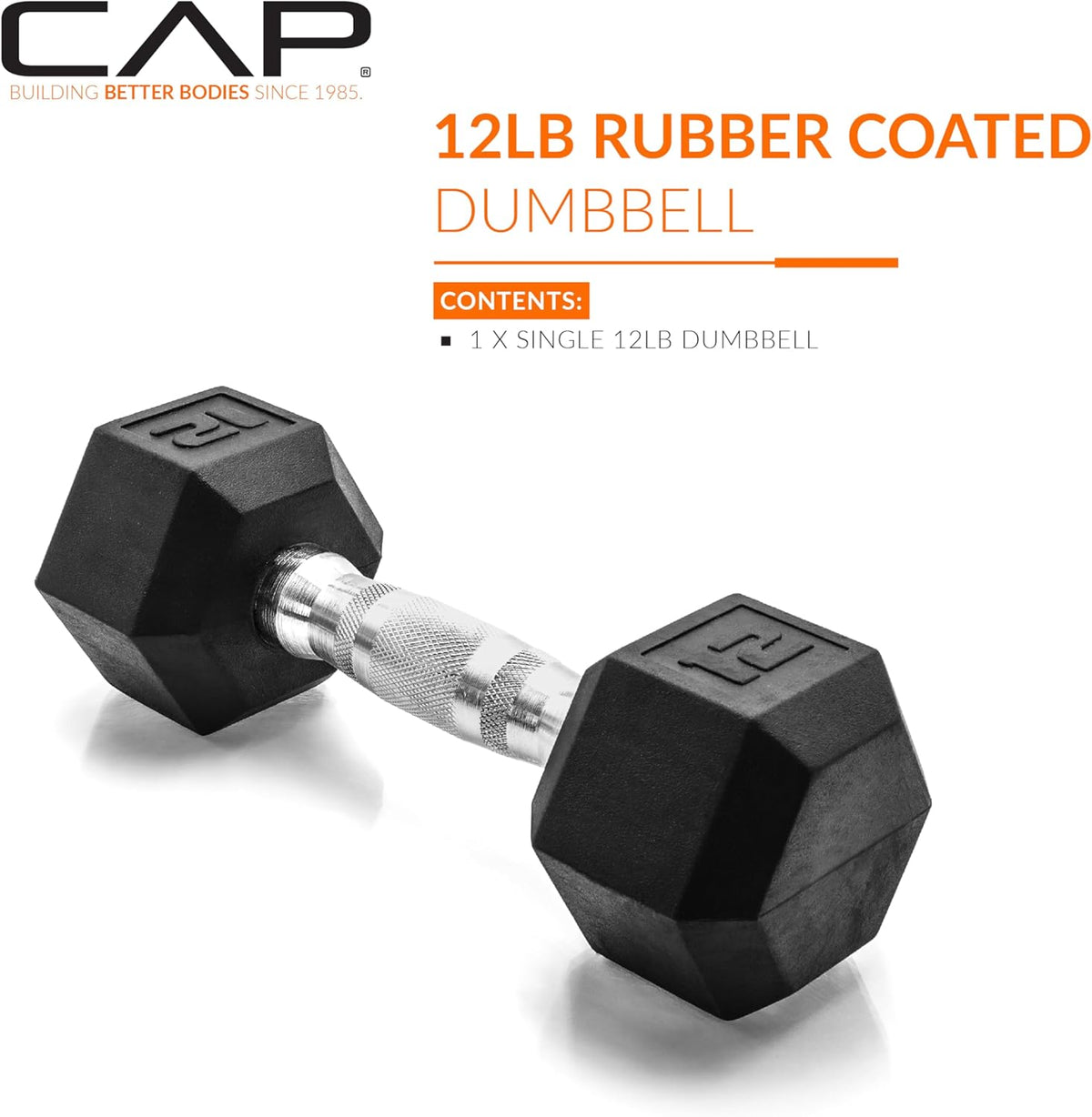Rubber Coated Dumbbell Weights, Free Weights for Home Gym Strength Training, Anti-Roll Hex Dumbbells with Black, Chrome & Comfort Grip Handles, Singles