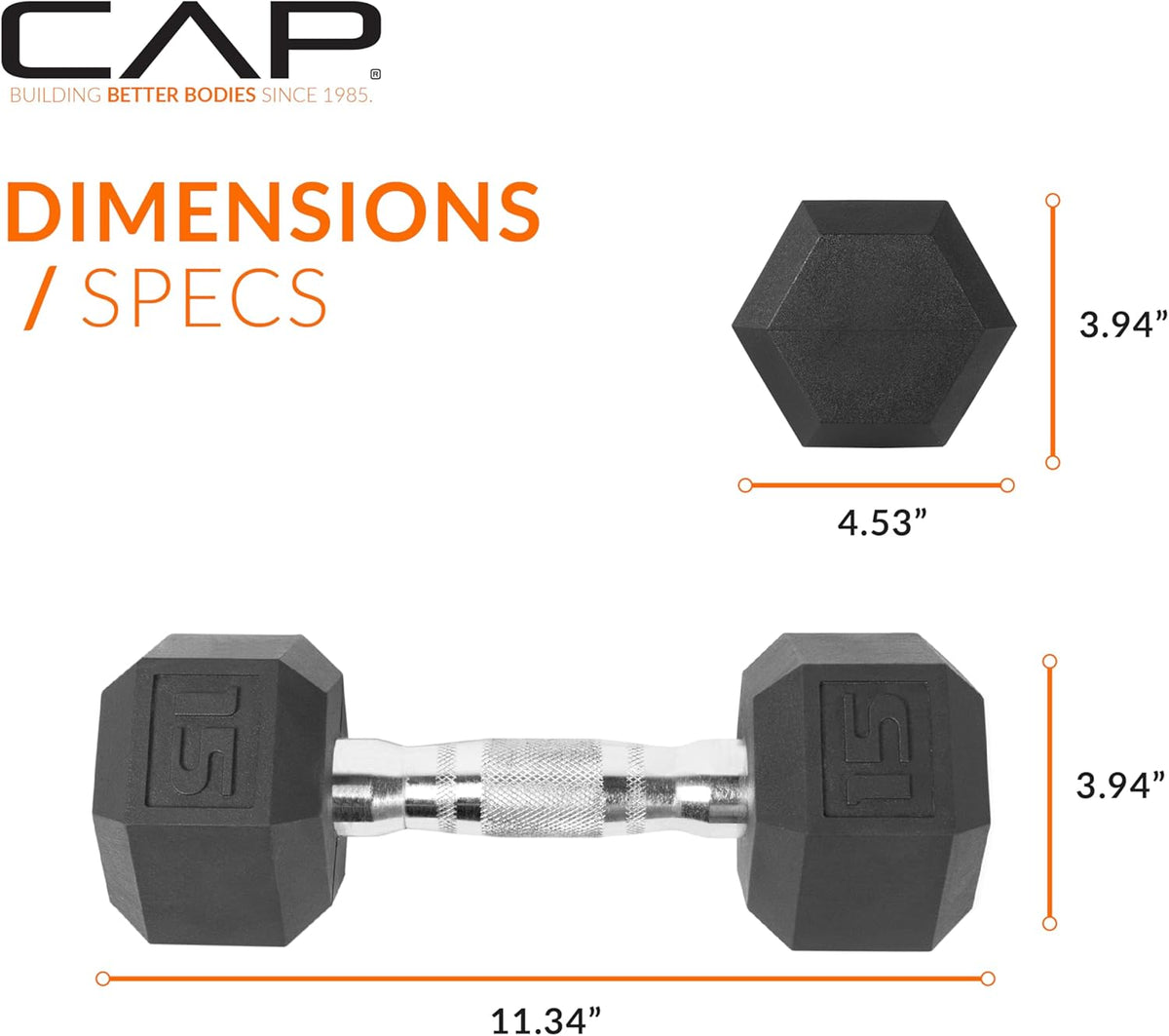 Rubber Coated Dumbbell Weights, Free Weights for Home Gym Strength Training, Anti-Roll Hex Dumbbells with Black, Chrome & Comfort Grip Handles, Singles