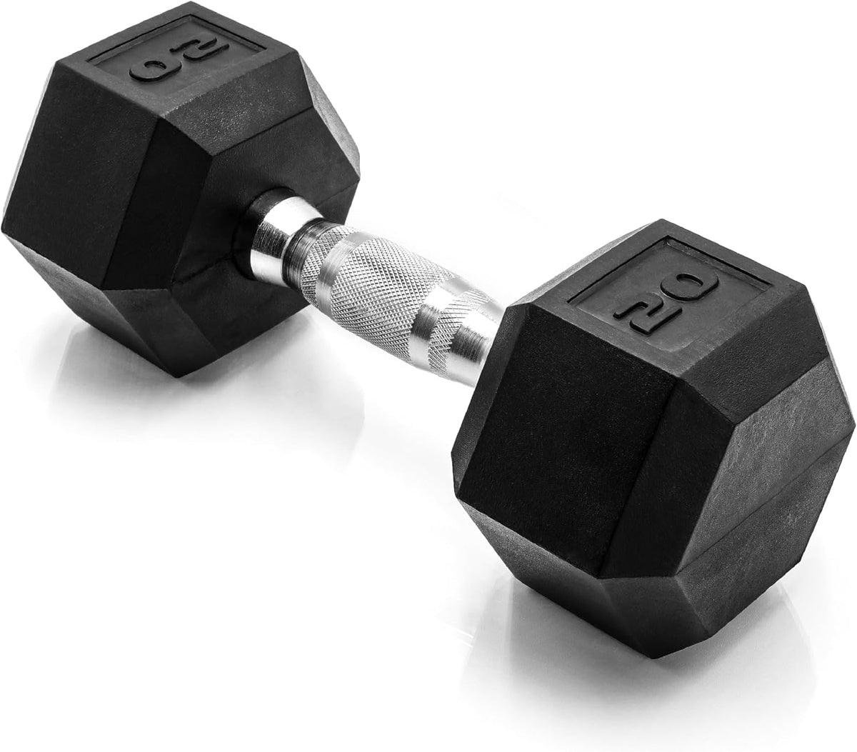 Rubber Coated Dumbbell Weights, Free Weights for Home Gym Strength Training, Anti-Roll Hex Dumbbells with Black, Chrome & Comfort Grip Handles, Singles