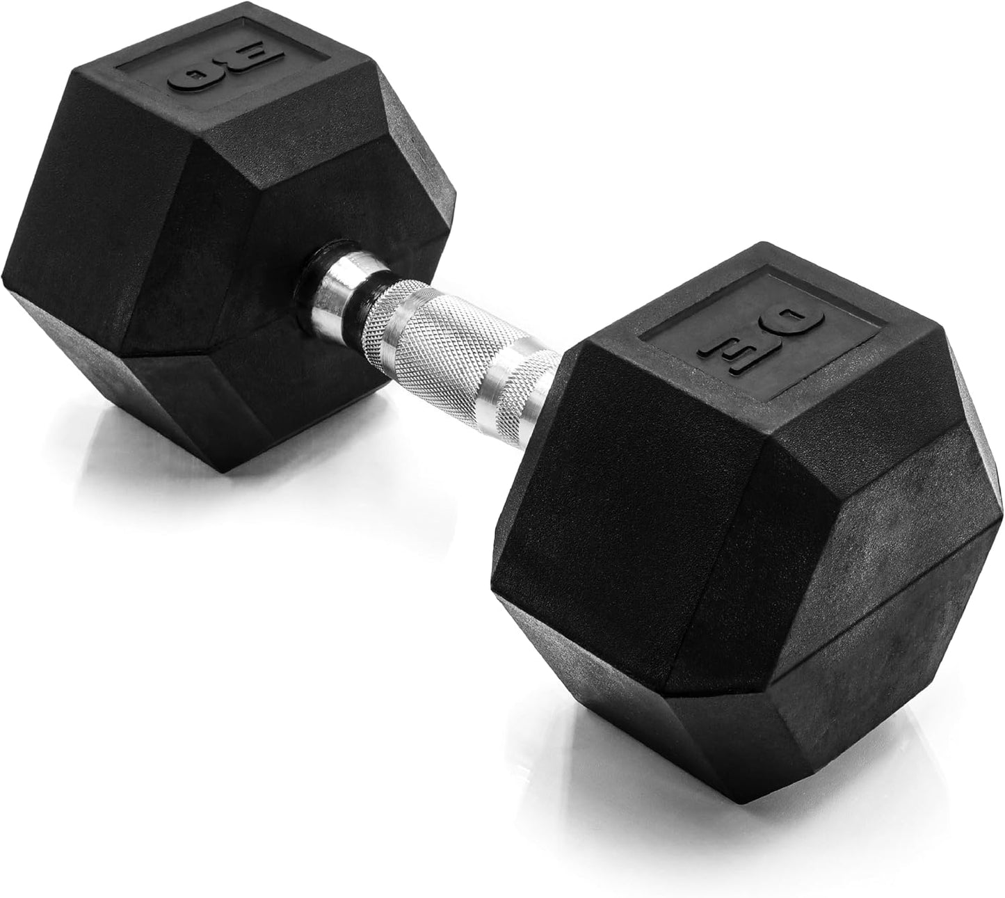 Rubber Coated Dumbbell Weights, Free Weights for Home Gym Strength Training, Anti-Roll Hex Dumbbells with Black, Chrome & Comfort Grip Handles, Singles