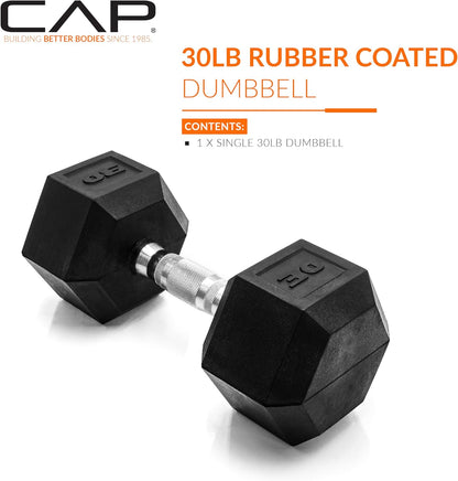 Rubber Coated Dumbbell Weights, Free Weights for Home Gym Strength Training, Anti-Roll Hex Dumbbells with Black, Chrome & Comfort Grip Handles, Singles