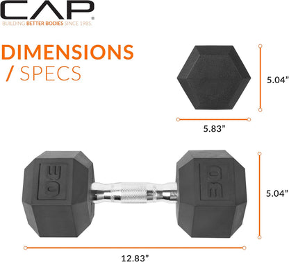 Rubber Coated Dumbbell Weights, Free Weights for Home Gym Strength Training, Anti-Roll Hex Dumbbells with Black, Chrome & Comfort Grip Handles, Singles