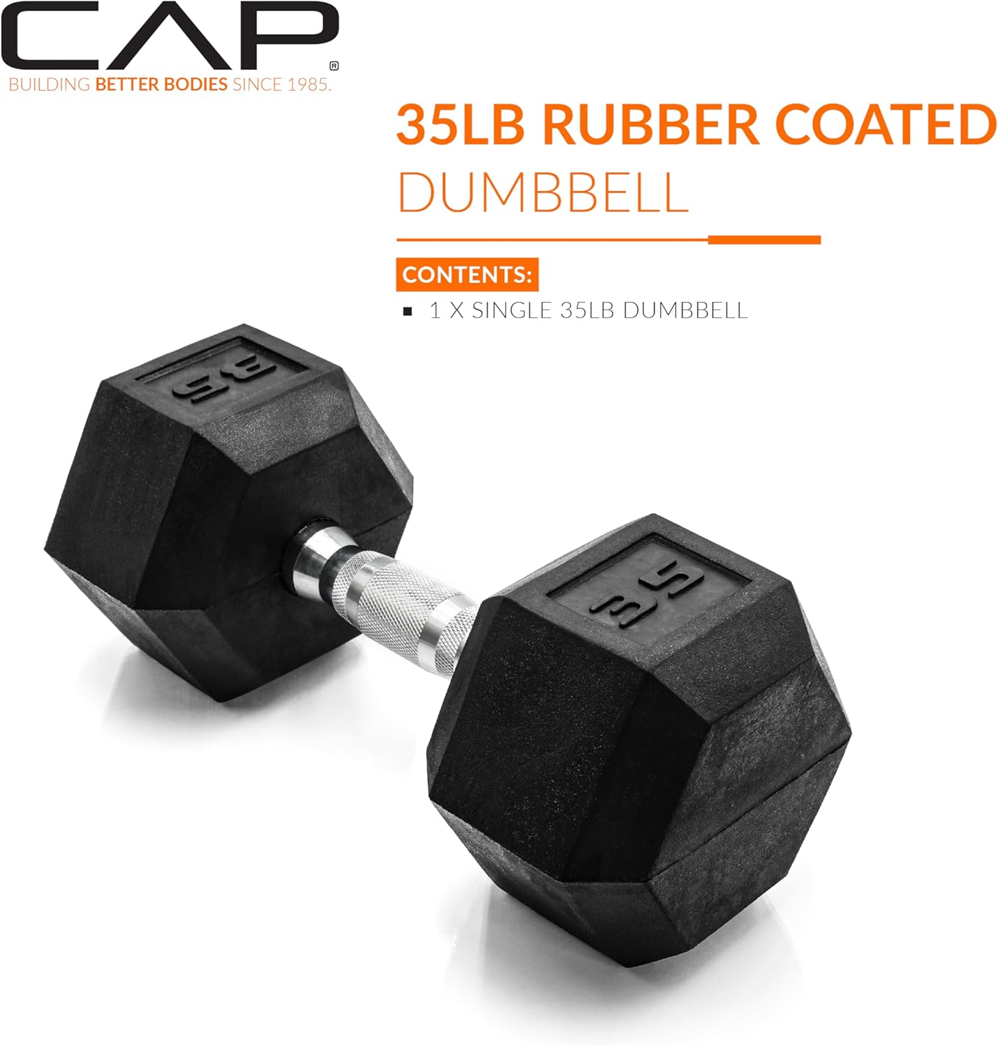 Rubber Coated Dumbbell Weights, Free Weights for Home Gym Strength Training, Anti-Roll Hex Dumbbells with Black, Chrome & Comfort Grip Handles, Singles