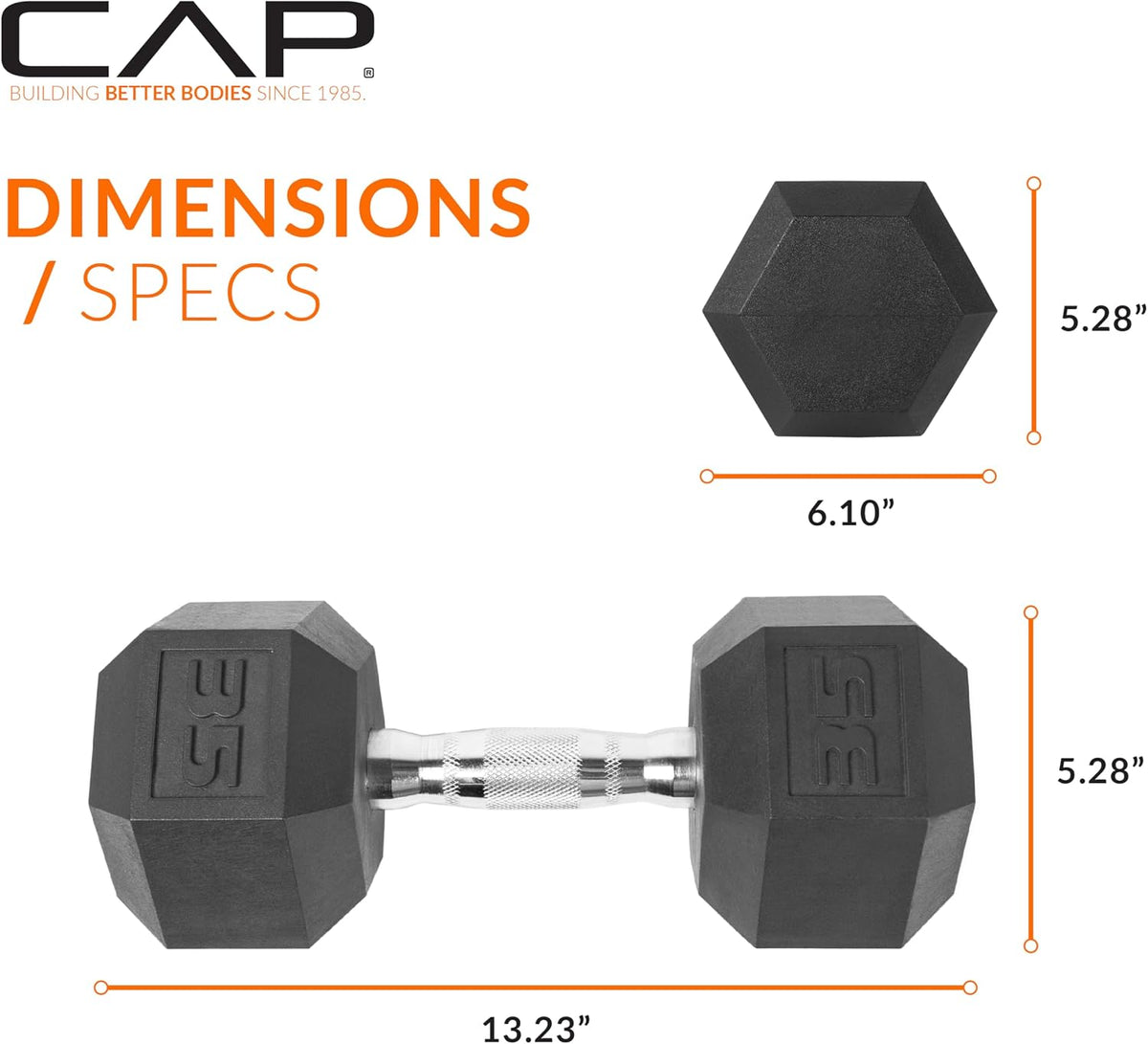 Rubber Coated Dumbbell Weights, Free Weights for Home Gym Strength Training, Anti-Roll Hex Dumbbells with Black, Chrome & Comfort Grip Handles, Singles