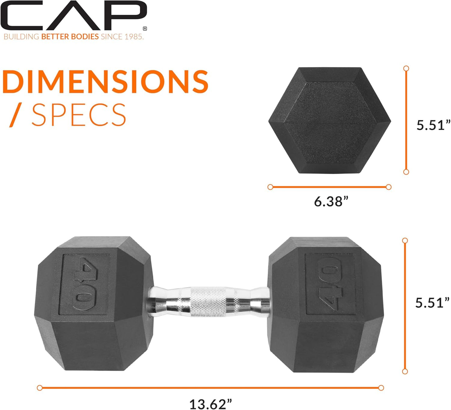 Rubber Coated Dumbbell Weights, Free Weights for Home Gym Strength Training, Anti-Roll Hex Dumbbells with Black, Chrome & Comfort Grip Handles, Singles