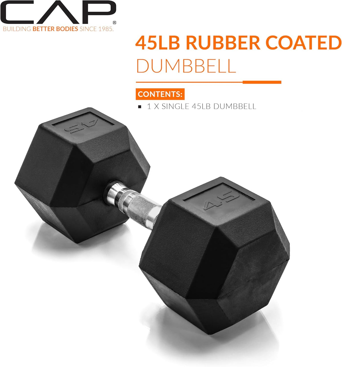 Rubber Coated Dumbbell Weights, Free Weights for Home Gym Strength Training, Anti-Roll Hex Dumbbells with Black, Chrome & Comfort Grip Handles, Singles