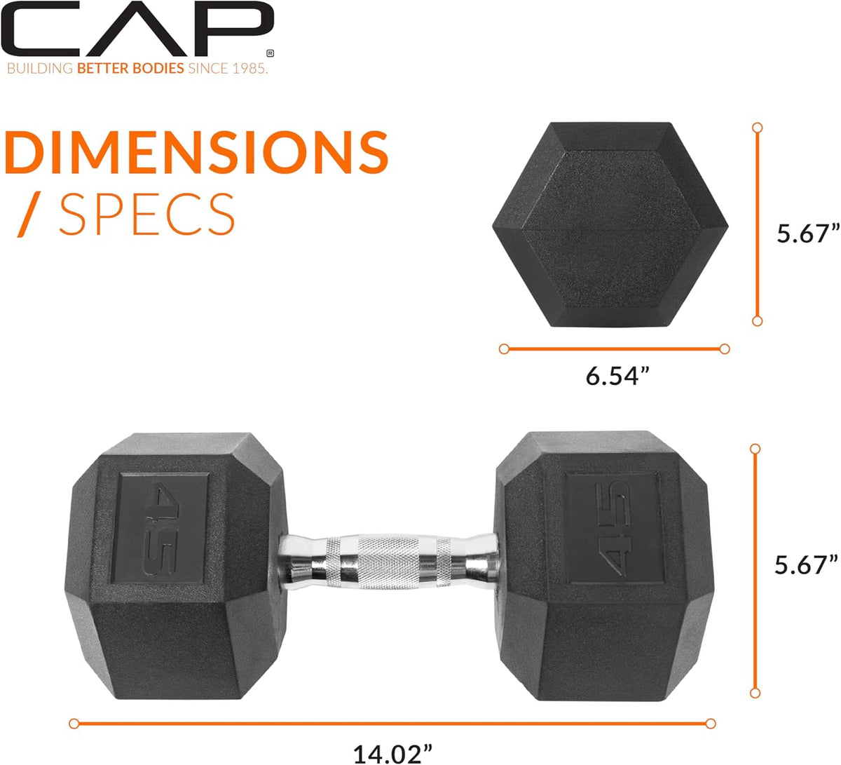 Rubber Coated Dumbbell Weights, Free Weights for Home Gym Strength Training, Anti-Roll Hex Dumbbells with Black, Chrome & Comfort Grip Handles, Singles