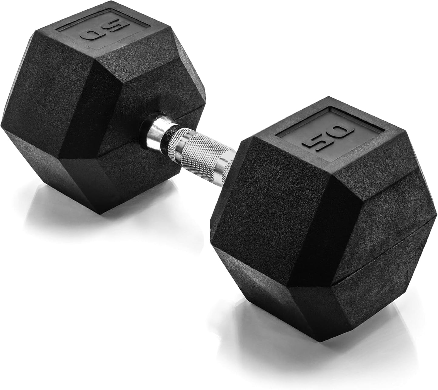 Rubber Coated Dumbbell Weights, Free Weights for Home Gym Strength Training, Anti-Roll Hex Dumbbells with Black, Chrome & Comfort Grip Handles, Singles
