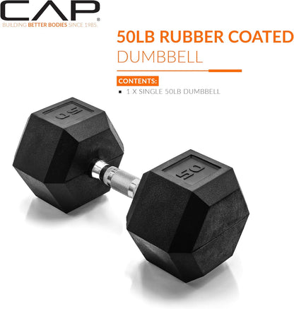 Rubber Coated Dumbbell Weights, Free Weights for Home Gym Strength Training, Anti-Roll Hex Dumbbells with Black, Chrome & Comfort Grip Handles, Singles