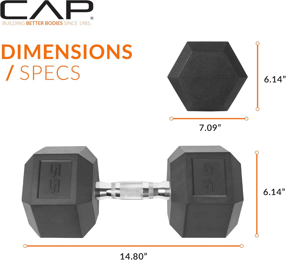 Rubber Coated Dumbbell Weights, Free Weights for Home Gym Strength Training, Anti-Roll Hex Dumbbells with Black, Chrome & Comfort Grip Handles, Singles