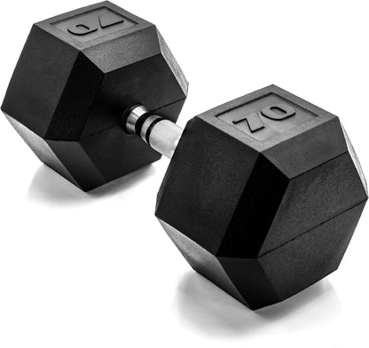 Rubber Coated Dumbbell Weights, Free Weights for Home Gym Strength Training, Anti-Roll Hex Dumbbells with Black, Chrome & Comfort Grip Handles, Singles