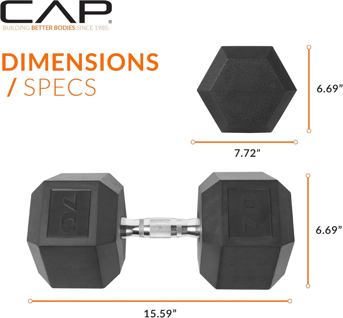 Rubber Coated Dumbbell Weights, Free Weights for Home Gym Strength Training, Anti-Roll Hex Dumbbells with Black, Chrome & Comfort Grip Handles, Singles