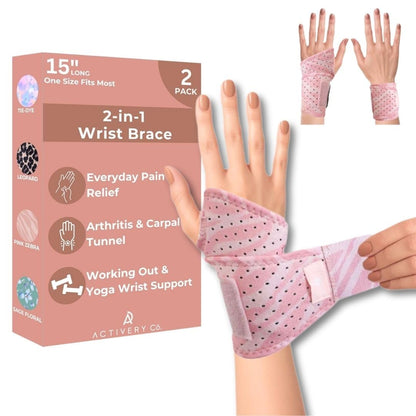 Carpal Tunnel Wrist Brace Left Hand, Right Hand for Women, Day or Night Compression Wrist Support Brace for Fitness, Keyboard Use, or Overnight Support, 2 Pack, Purple Tie Dye Print