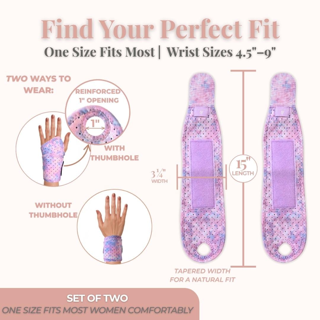 Carpal Tunnel Wrist Brace Left Hand, Right Hand for Women, Day or Night Compression Wrist Support Brace for Fitness, Keyboard Use, or Overnight Support, 2 Pack, Purple Tie Dye Print