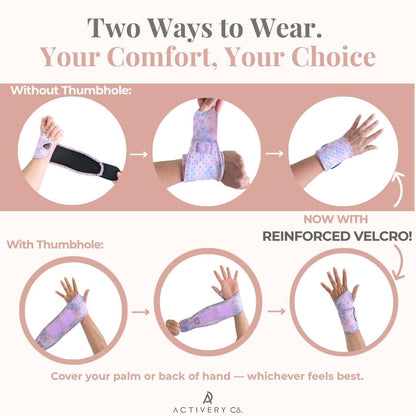 Carpal Tunnel Wrist Brace Left Hand, Right Hand for Women, Day or Night Compression Wrist Support Brace for Fitness, Keyboard Use, or Overnight Support, 2 Pack, Purple Tie Dye Print