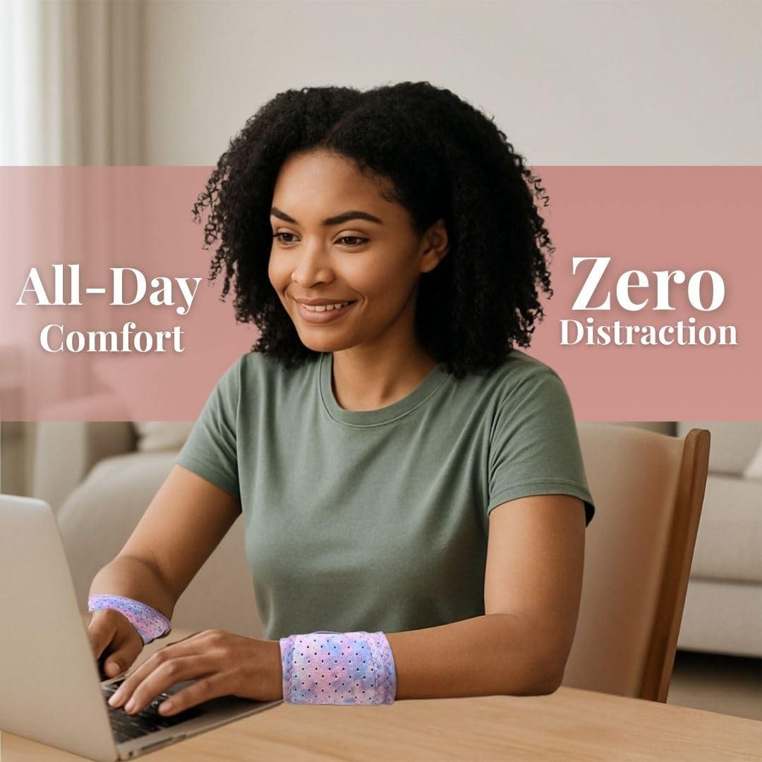 Carpal Tunnel Wrist Brace Left Hand, Right Hand for Women, Day or Night Compression Wrist Support Brace for Fitness, Keyboard Use, or Overnight Support, 2 Pack, Purple Tie Dye Print
