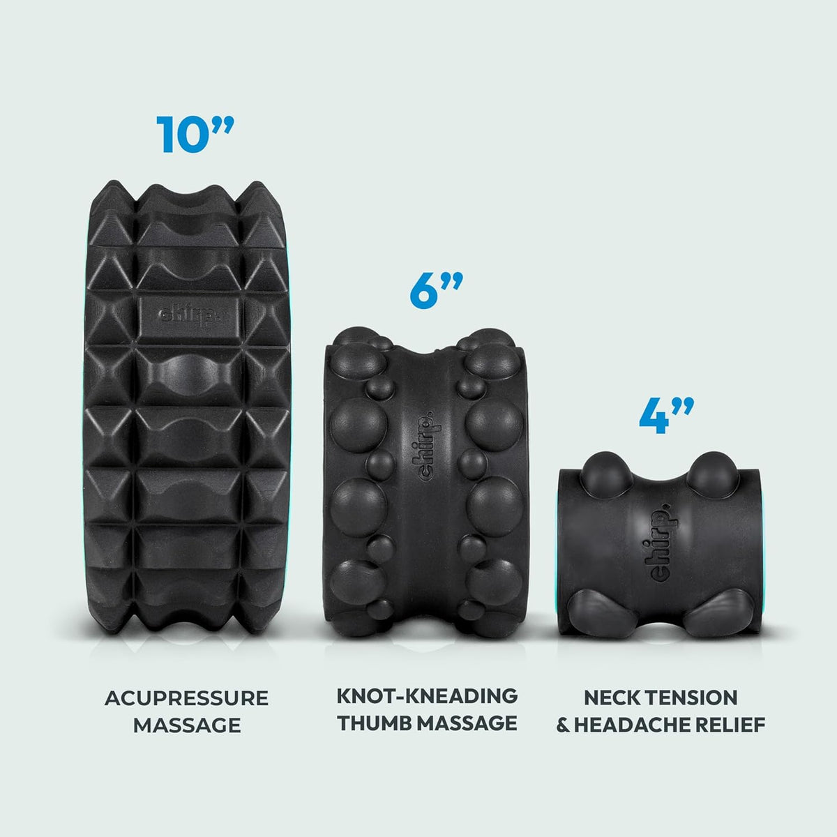 Wheel XR 3-Pack Foam Roller Set, Back & Neck Pain, 10/6/4" Black