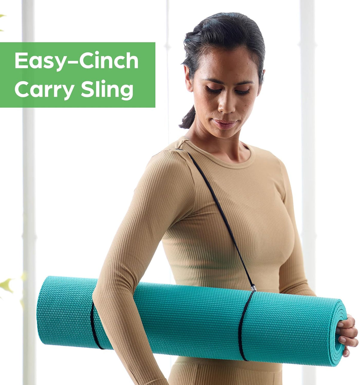 Essentials 1/4" Thin (6mm) Yoga & Pilates, Fitness & Exercise Mat with Easy-Cinch Carrier Strap Cusion Support For Fitness and Gym Workouts