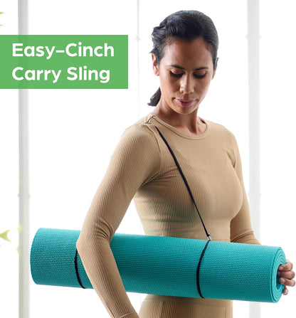 Essentials 1/4" Thin (6mm) Yoga & Pilates, Fitness & Exercise Mat with Easy-Cinch Carrier Strap Cusion Support For Fitness and Gym Workouts
