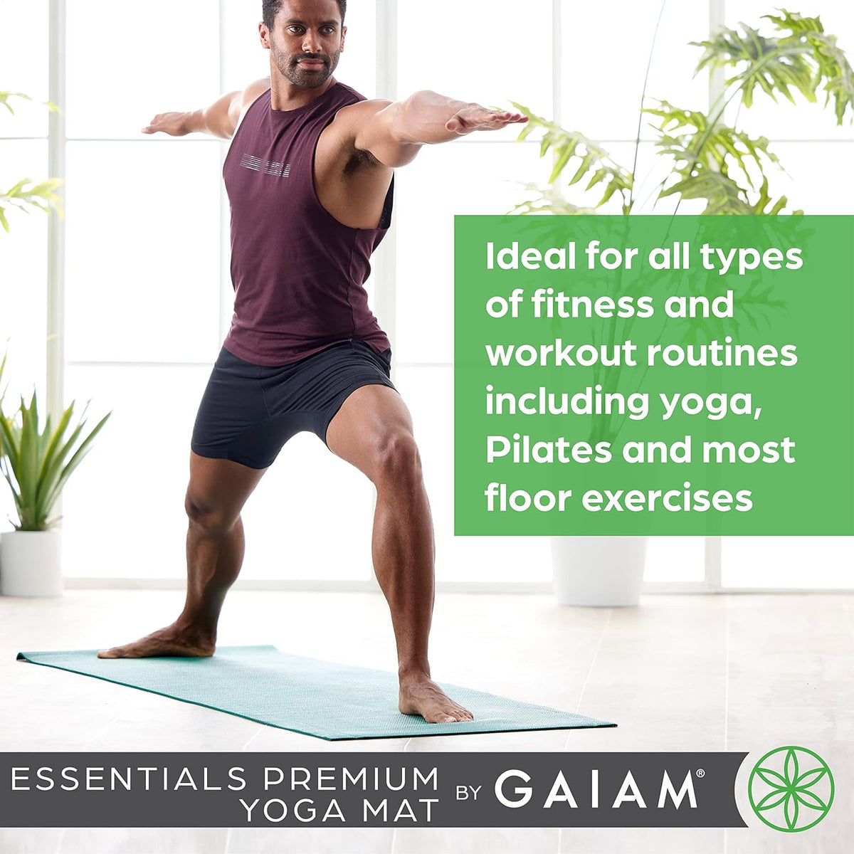 Essentials 1/4" Thin (6mm) Yoga & Pilates, Fitness & Exercise Mat with Easy-Cinch Carrier Strap Cusion Support For Fitness and Gym Workouts