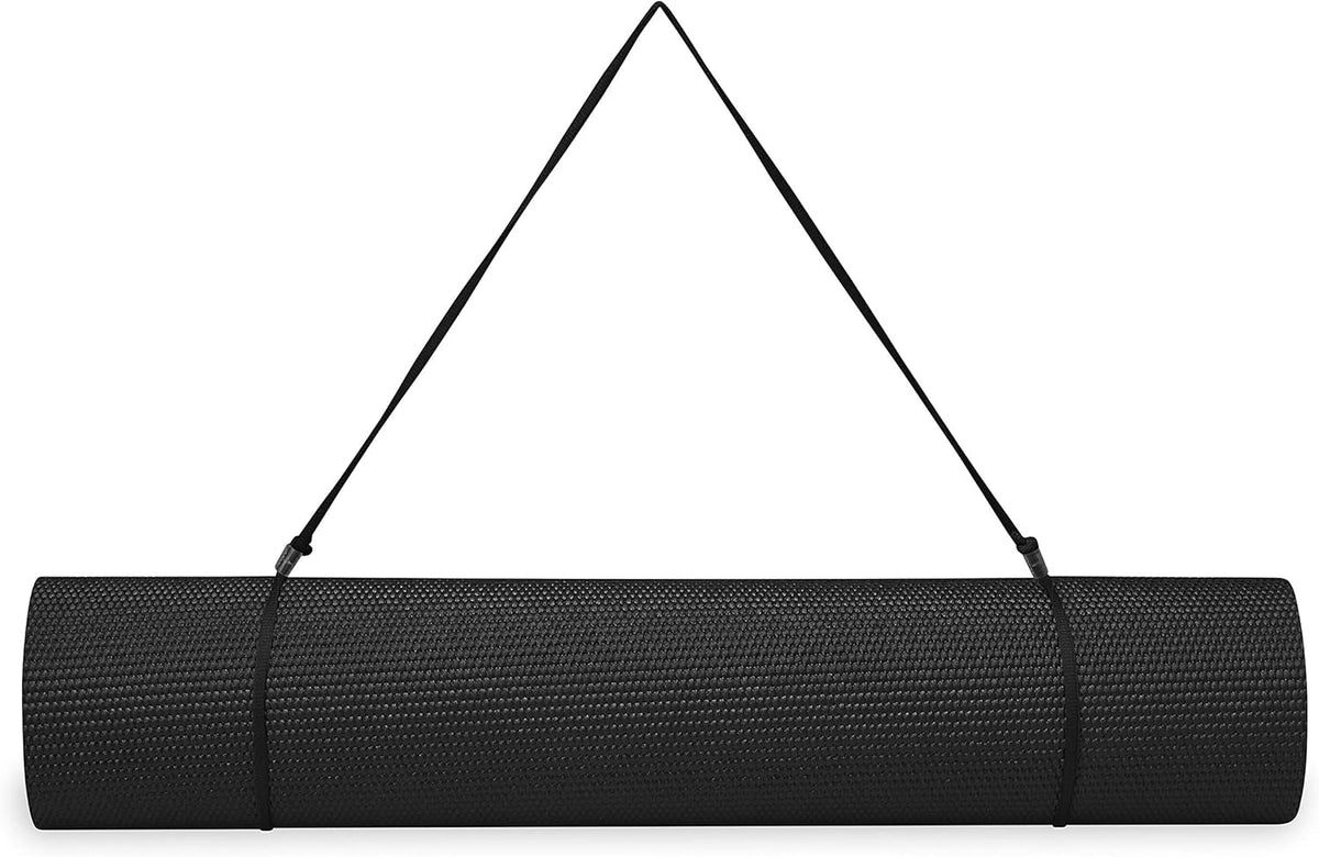 Essentials 1/4" Thin (6mm) Yoga & Pilates, Fitness & Exercise Mat with Easy-Cinch Carrier Strap Cusion Support For Fitness and Gym Workouts