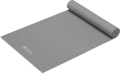 Essentials 1/4" Thin (6mm) Yoga & Pilates, Fitness & Exercise Mat with Easy-Cinch Carrier Strap Cusion Support For Fitness and Gym Workouts