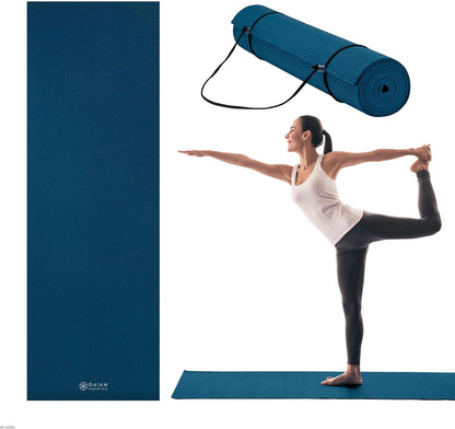 Essentials 1/4" Thin (6mm) Yoga & Pilates, Fitness & Exercise Mat with Easy-Cinch Carrier Strap Cusion Support For Fitness and Gym Workouts