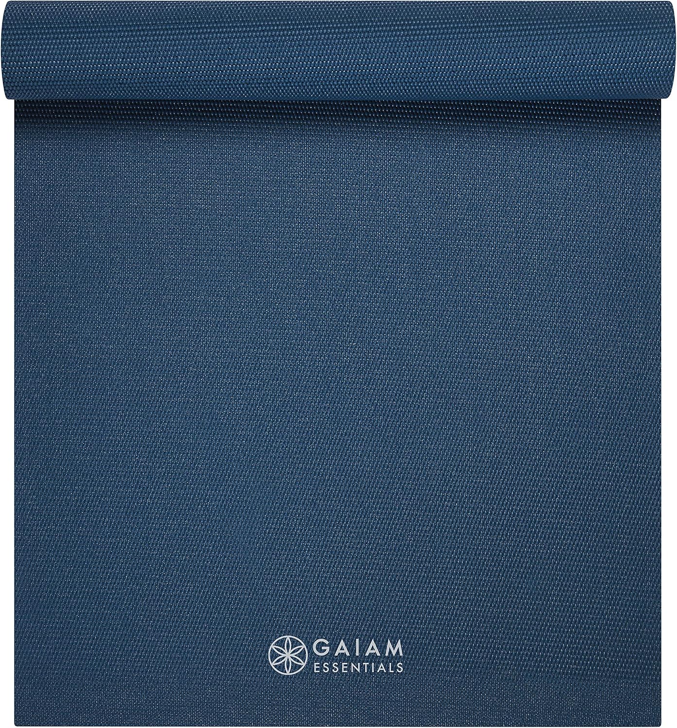 Essentials 1/4" Thin (6mm) Yoga & Pilates, Fitness & Exercise Mat with Easy-Cinch Carrier Strap Cusion Support For Fitness and Gym Workouts